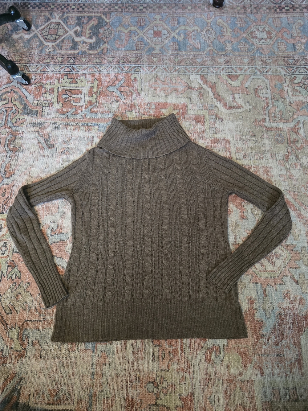 New York & Company Brown Cable-Knit Turtleneck Sweater